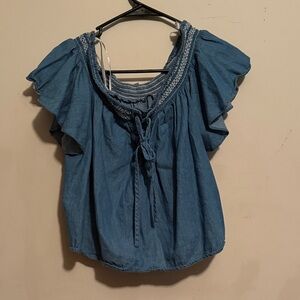 Papaya Denim Blue Ruffled Blouse